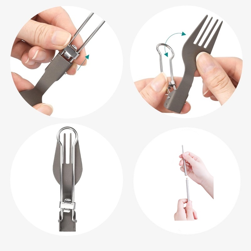 チタン製折りたたみ式食器セット（フォーク、スプーン、ナイフ、 - Camping Cooking Survival のレビューと価格