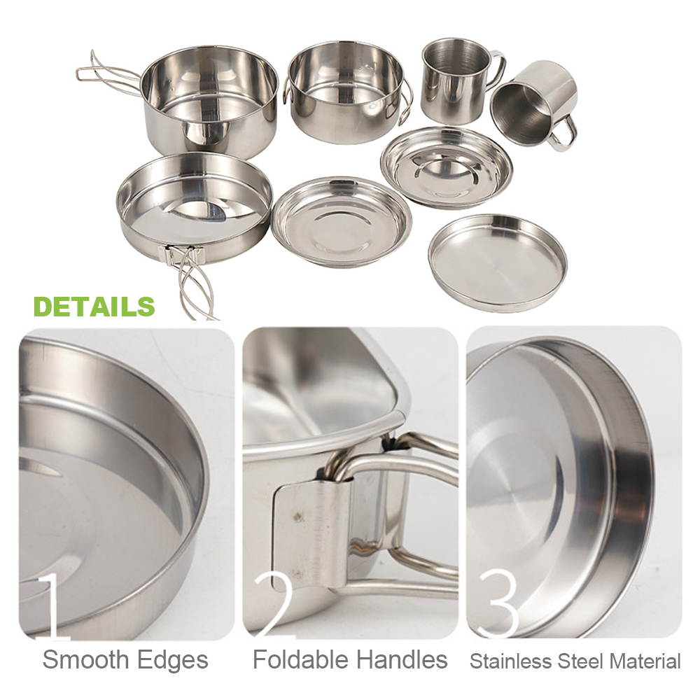 キャンプ調理器具メスキット 8 個ステンレス鋼調理鍋とフライ - Camping Cooking Essentials のレビューと価格