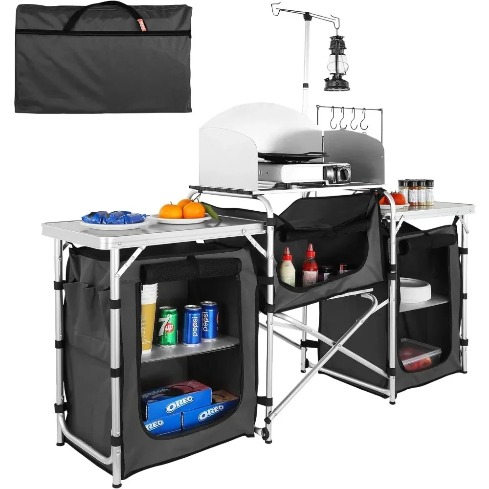 キャンプ用キッチンテーブル、折りたたみ式アウトドアクッキング - Camping Cooking Cupboard のレビューと価格