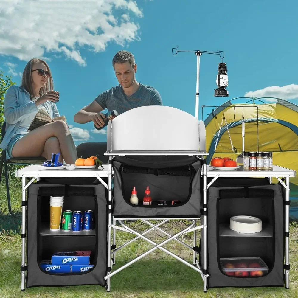 キャンプ用キッチンテーブル、折りたたみ式アウトドアクッキング - Camping Cooking Cupboard のレビューと価格