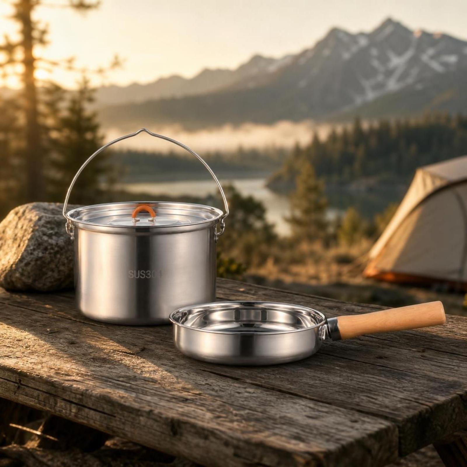屋外用調理鍋。304ステンレス製で、水を沸かしたり、料理を炒 - Camping Cooking Kettle のレビューと価格
