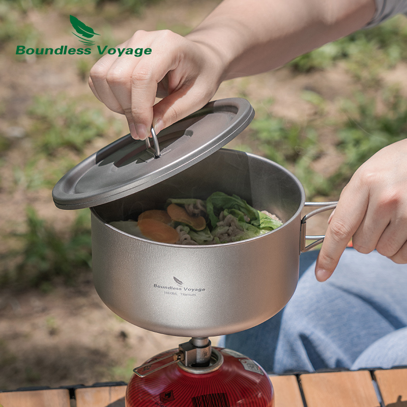 ふた付きのキャンプ用チタンポット,超軽量,屋外料理,単層,弁 - Camping Cooking Gadgets のレビューと価格