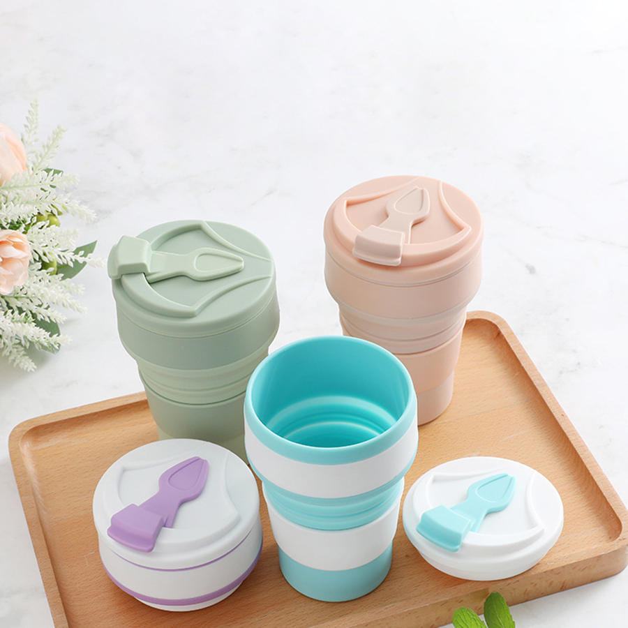 350ML 食品グレードのシリコーン折りたたみカップ、蓋付き - Camping Cooking Food のレビューと価格