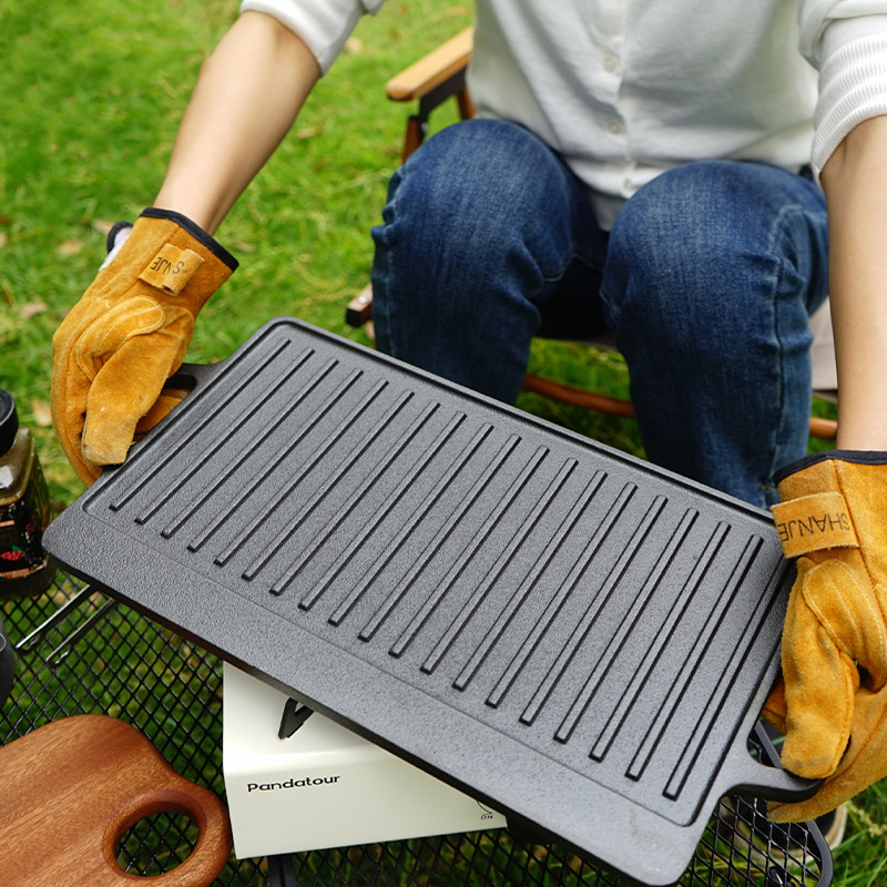 両面使える鋳鉄グリルパン、屋外キャンプBBQステーキ調理用フ - Camping Cooking Flat Top のレビューと価格