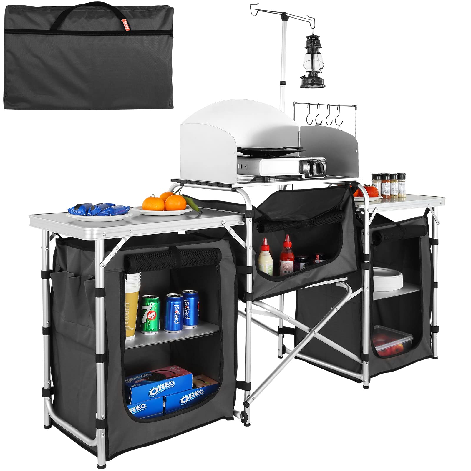 折りたたみ式屋外調理台 アルミ製クックステーション 3つの収 - Camping Cooking Cupboard のレビューと価格
