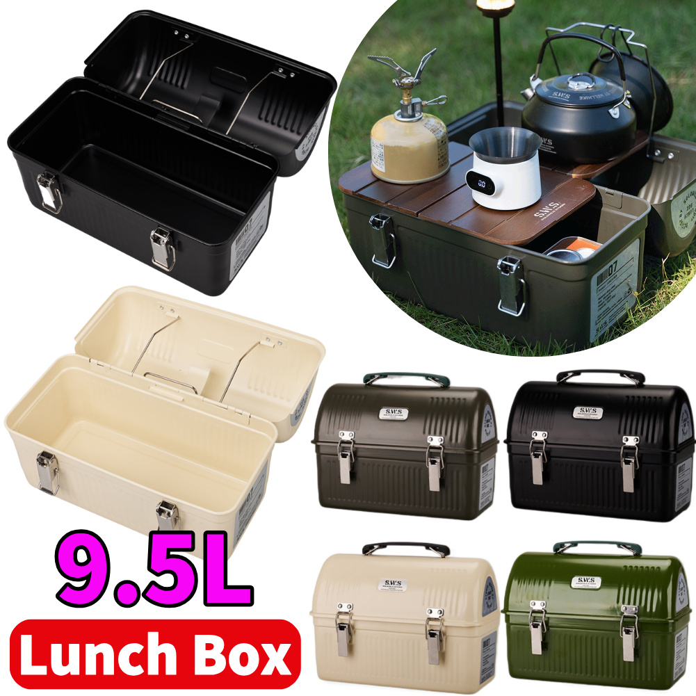 9.5L ヴィンテージメタルランチボックス ハンドルとラッチ - Camping Cooking Food のレビューと価格